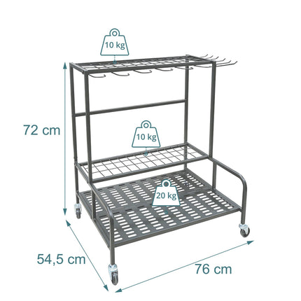 Mobile Steel Garden Tool Rack with Castors
