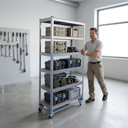 Mobile Steel Shelving Unit – Adjustable Shelves, Braked Castors