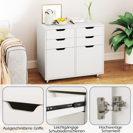 Mobile Storage Cabinet with 4 Drawers and 2 Doors, White