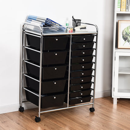 Mobile Storage Cart with 15 Stackable Drawers, Black