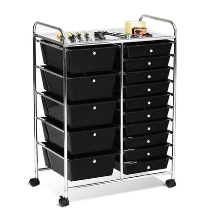 Mobile Storage Cart with 15 Stackable Drawers, Black