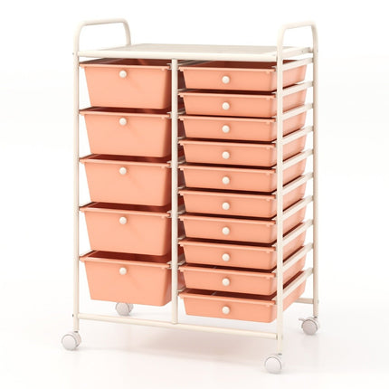 Mobile Storage Cart with 15 Stackable Drawers