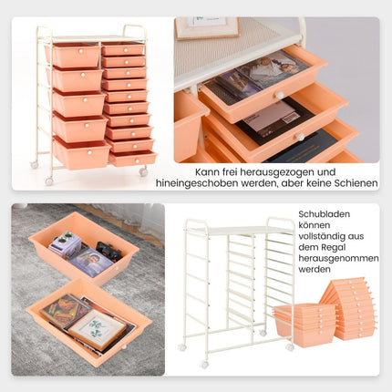 Mobile Storage Cart with 15 Stackable Drawers