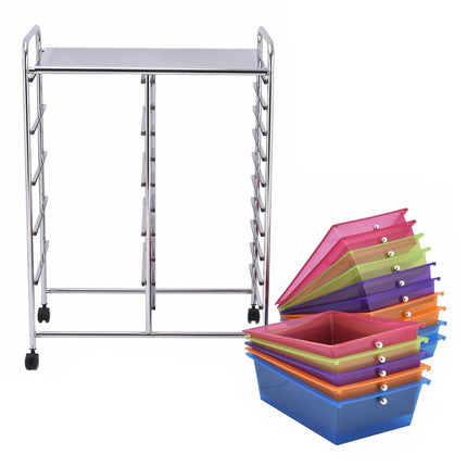 Mobile Storage Cart with 15 Stackable Drawers, Metal Frame