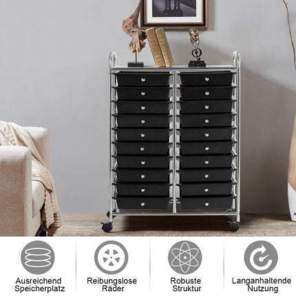 Mobile Storage Cart with 20 Drawers, Black