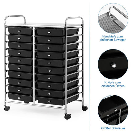 Mobile Storage Cart with 20 Drawers, Black