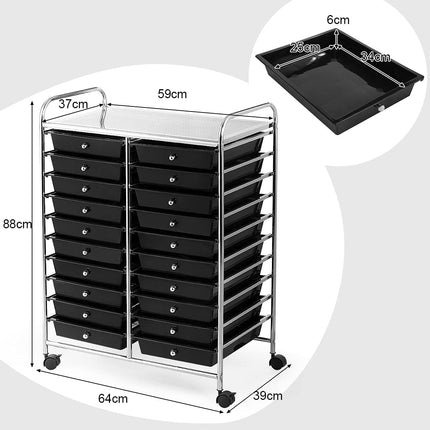 Mobile Storage Cart with 20 Drawers, Black
