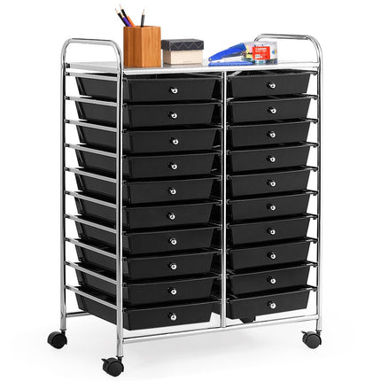Mobile Storage Cart with 20 Drawers, Black