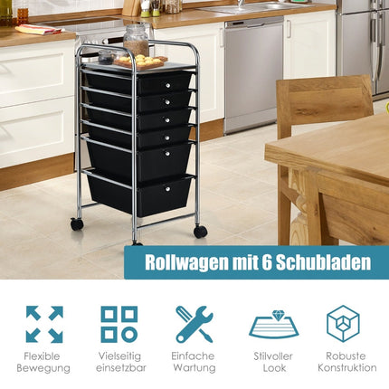Mobile Storage Cart with 6 Stackable Drawers, Metal Frame