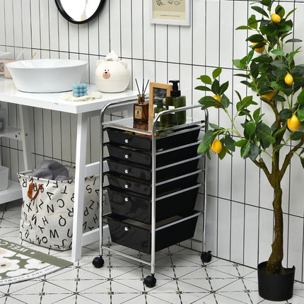 Mobile Storage Cart with 6 Stackable Drawers, Metal Frame