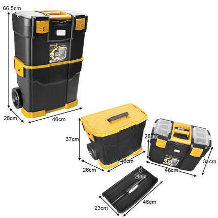 Mobile Tool Box with Wheels, 3-in-1 Stackable Design