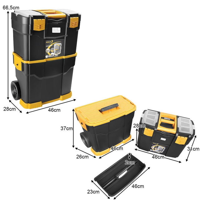 Mobile Tool Box with Wheels, 3-in-1 Stackable Design