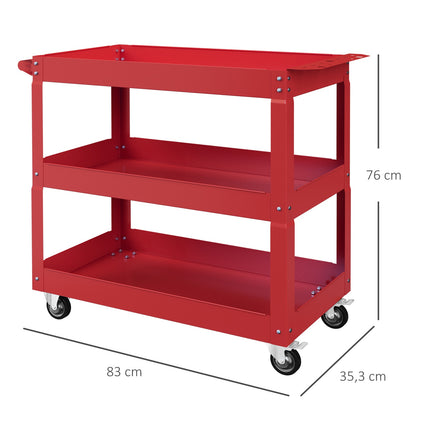 Mobile Tool Cart – 3-Tier Steel, Locking Wheels