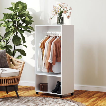 Mobile wardrobe with shelf - aluminium, white