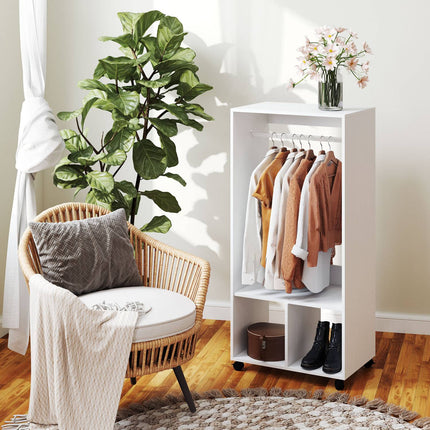 Mobile wardrobe with shelf - aluminium, white