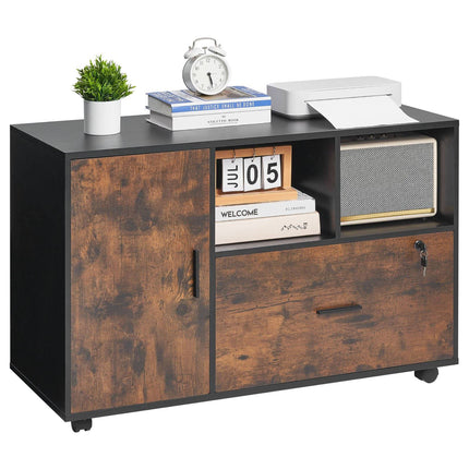 Mobile Wood File Cabinet With Lock, Shelves, Printer Top