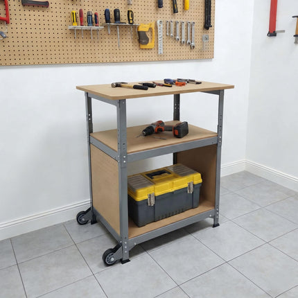 Mobile Workbench With Casters, Pegboard, Adjustable Height