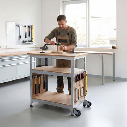 Mobile Workbench With Casters, Pegboard, Adjustable Height