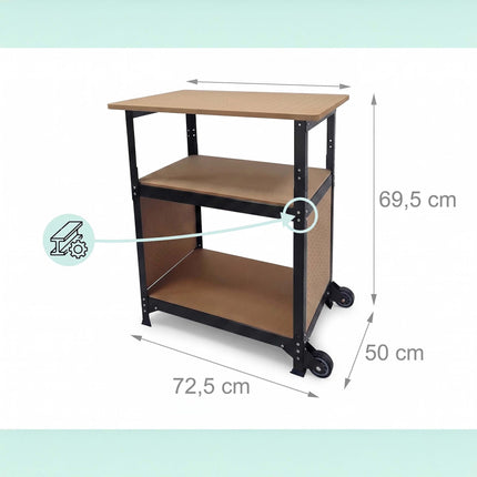 Mobile Workbench With Castors – Height Adjustable, Pegboard