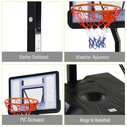 Adjustable basketball hoop with steel stand, 90-352 cm
