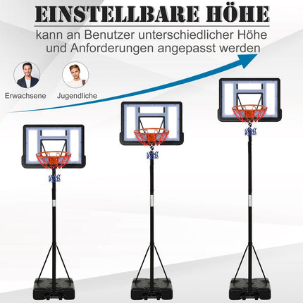 Adjustable basketball hoop with steel stand, 90-352 cm