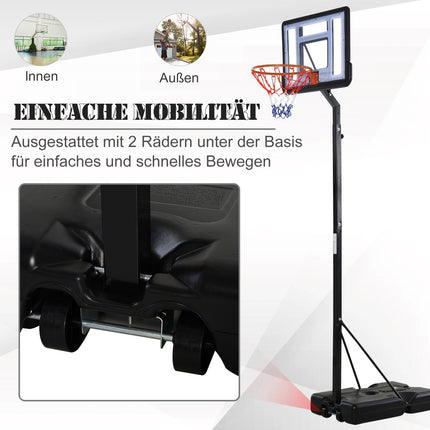 Adjustable basketball hoop with steel stand, 90-352 cm