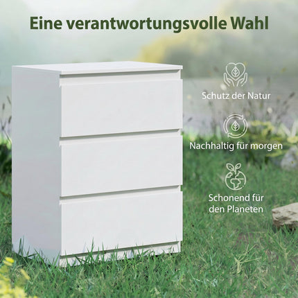Modern 3-Drawer Dresser, White, 55 x 34 x 75 cm