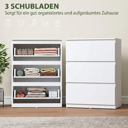 Modern 3-Drawer Dresser, White, 55 x 34 x 75 cm