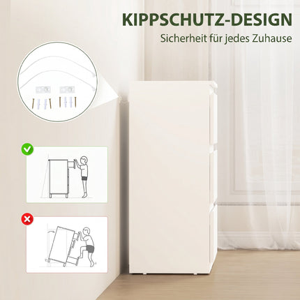 Modern 3-Drawer Dresser, White, 55 x 34 x 75 cm