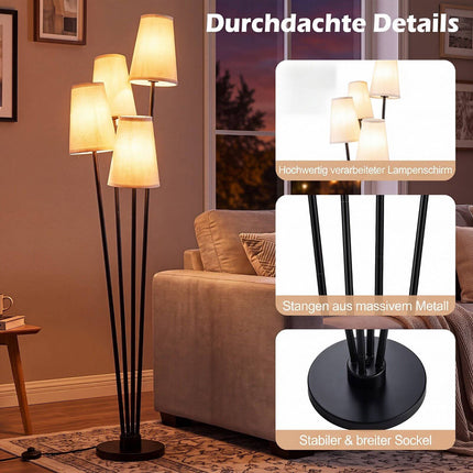 Modern 4-Light Floor Lamp with Fabric Shades & Foot Switch