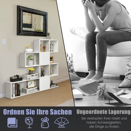 Modern 5 Tier Ladder Style Wooden Room Divider for Books 120 x 19.5 x 109 cm White