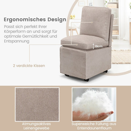 Modern Armless Accent Chair with Resistance Casters & Removable Thickened Cushion Leisure Chair 48 x 61.5 x 84 cm