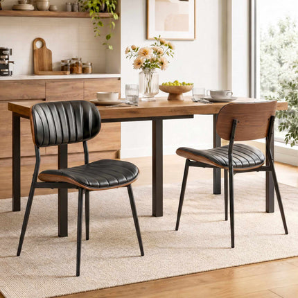 Modern Black PU Leather Dining Chairs, Set of 2