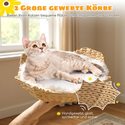 Modern Cat Tree with Real Wood Trunk & Flower Platform