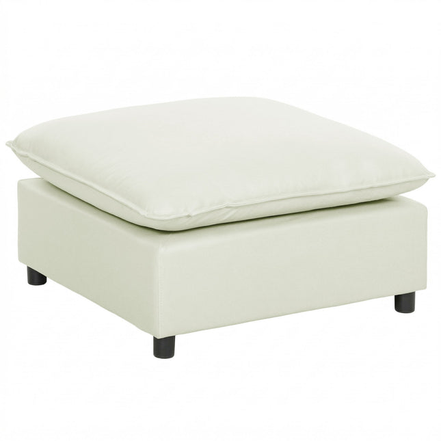 Nowoczesny puf materiałowy z plastikowymi nogami, 75 cm, kremowo-biały
