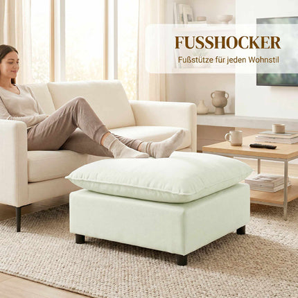 Modern Fabric Ottoman with Plastic Legs, 75 cm, Cream White