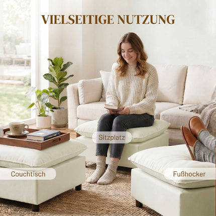 Modern Fabric Ottoman with Plastic Legs, 75 cm, Cream White