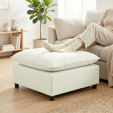 Modern Fabric Ottoman with Plastic Legs, 75 cm, Cream White