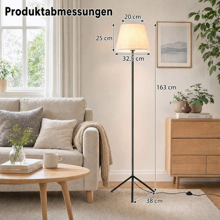Modern Floor Lamp with Fabric Shade & Tripod Base