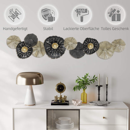 Modern Metal Wall Art – Black & Gold, 134 x 7 x 29 cm