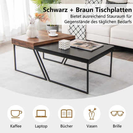 Modern Nesting Coffee Table Set, Black & Brown, 120x60x46 cm