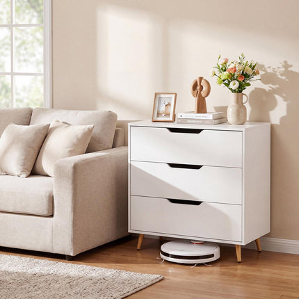 Modern White 3-Drawer Dresser with Metal Legs
