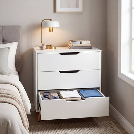 Modern White 3-Drawer Dresser with Metal Legs