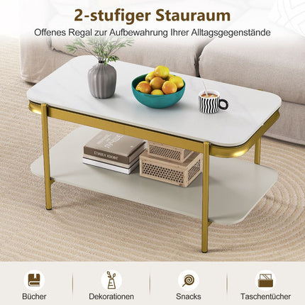 Modern White Coffee Table with Sintered Stone Top, Storage