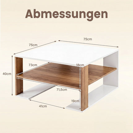 Modern White Square Coffee Table with Storage Shelf