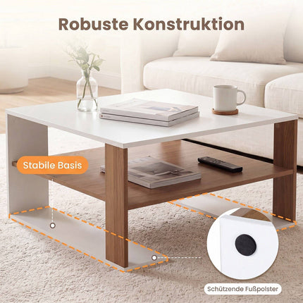 Modern White Square Coffee Table with Storage Shelf