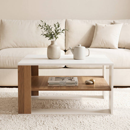 Modern White Square Coffee Table with Storage Shelf