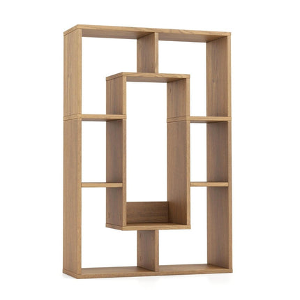Modern bookcase with 7 compartments and anti-tip geometric open standing shelf natural