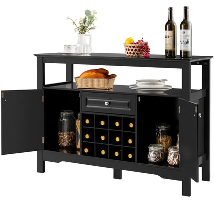 Modern dining room buffet with wine rack and cabinets & drawer 117 x 40.5 x 82.5 cm black