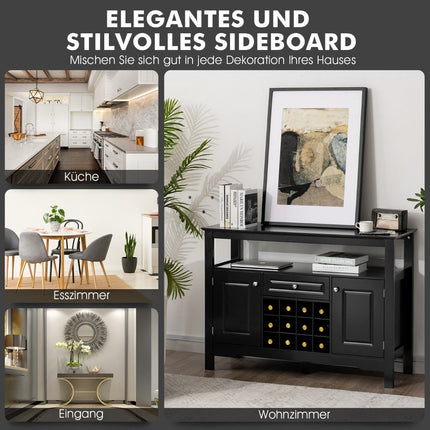 Modern dining room buffet with wine rack and cabinets & drawer 117 x 40.5 x 82.5 cm black